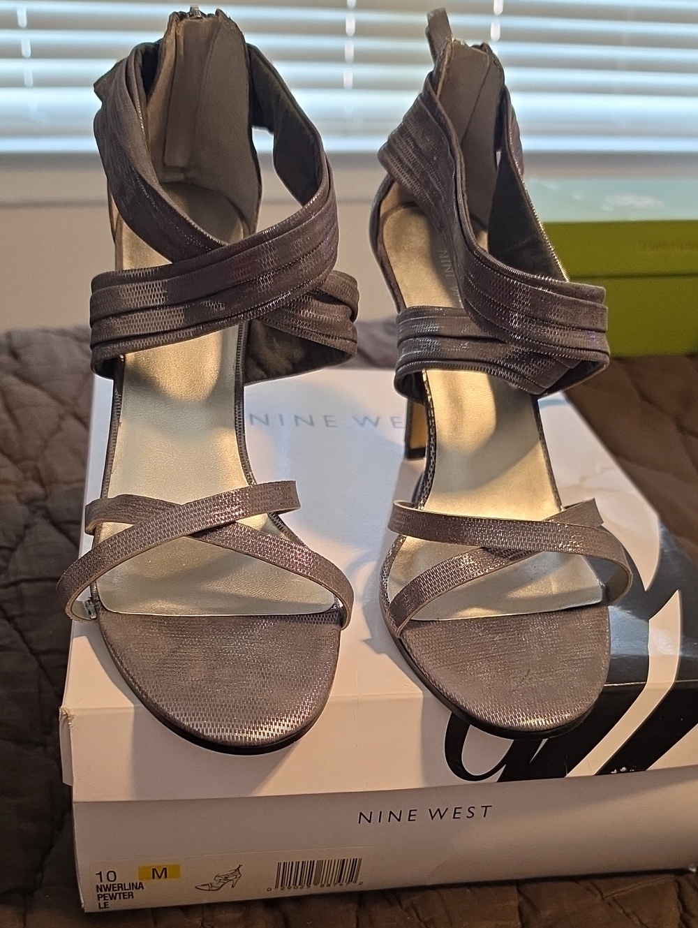 Nine West Pewter Metallic Strappy Heels